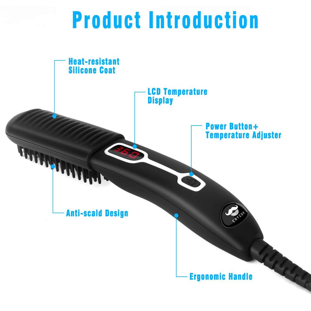 Cayzor Beard Straightener Comb heat settings graphic illustrates precise temperature control