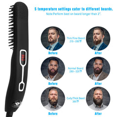 Cayzor Beard Straightener Comb in use demonstrates 5 heat levels for versatile beard care