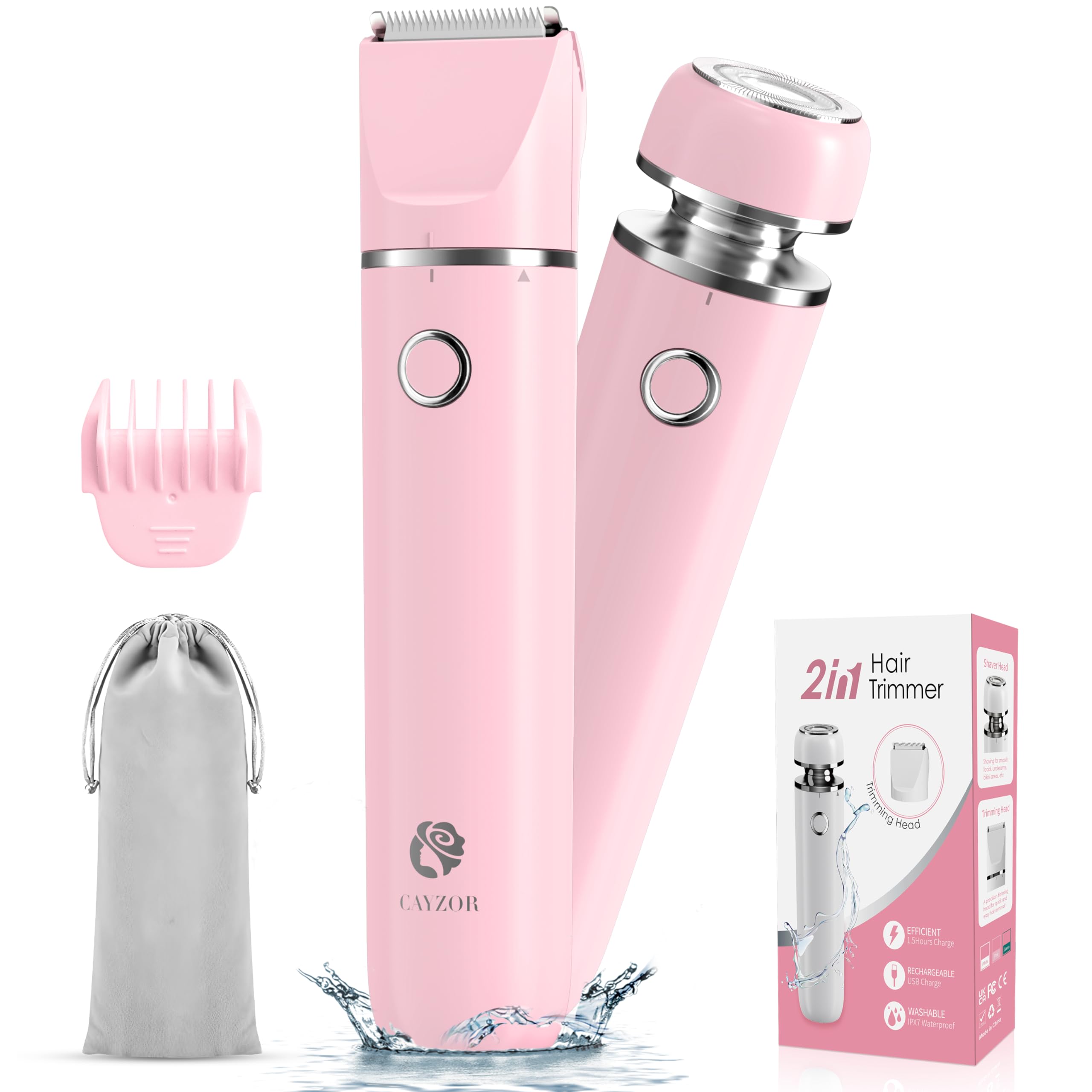 Cayzor Bikini Trimmer 2in1-heads for versatile grooming across body areas.