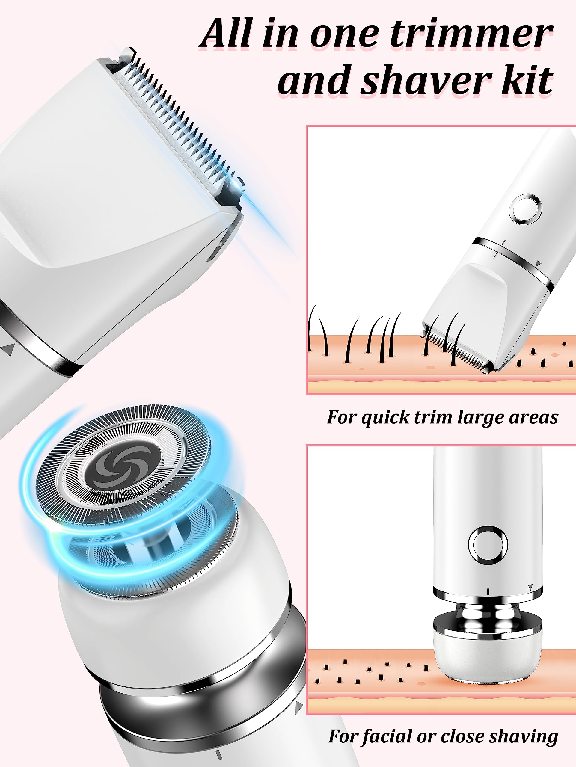Cayzor bikini trimmer round shaver head closeup for smooth skin finishes.