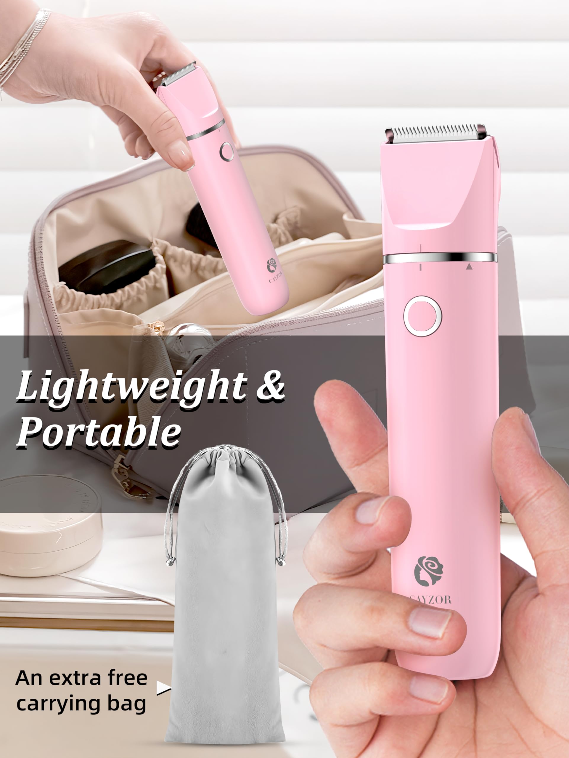 Cayzor Bikini Trimmer travel bag included for easy travel grooming.