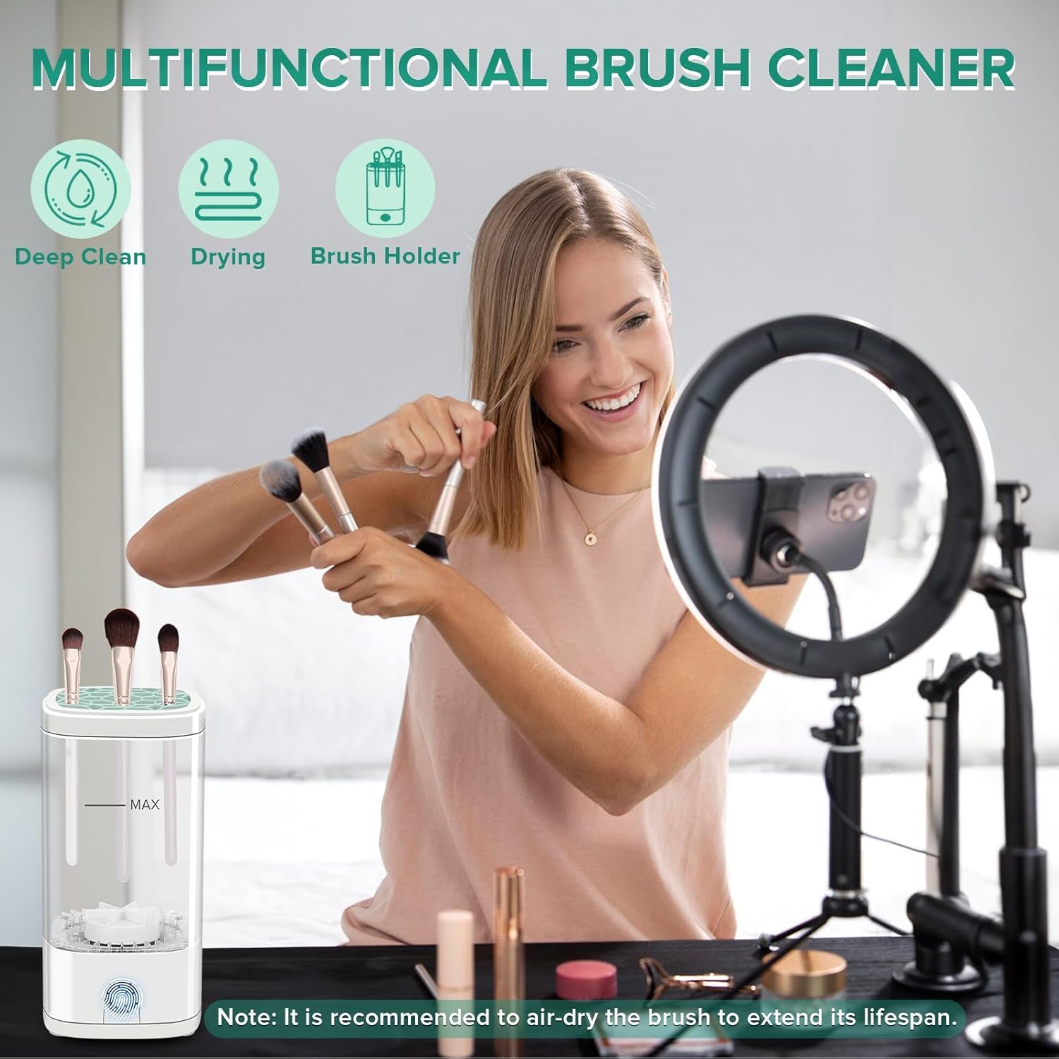 Cbsrvmlp portable cleaner for women highlights travel-friendly design and hygienic brush care.
