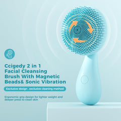 Ccigedy 2-in-1 brush magnetic beads close-up demonstrates deep cleansing action.