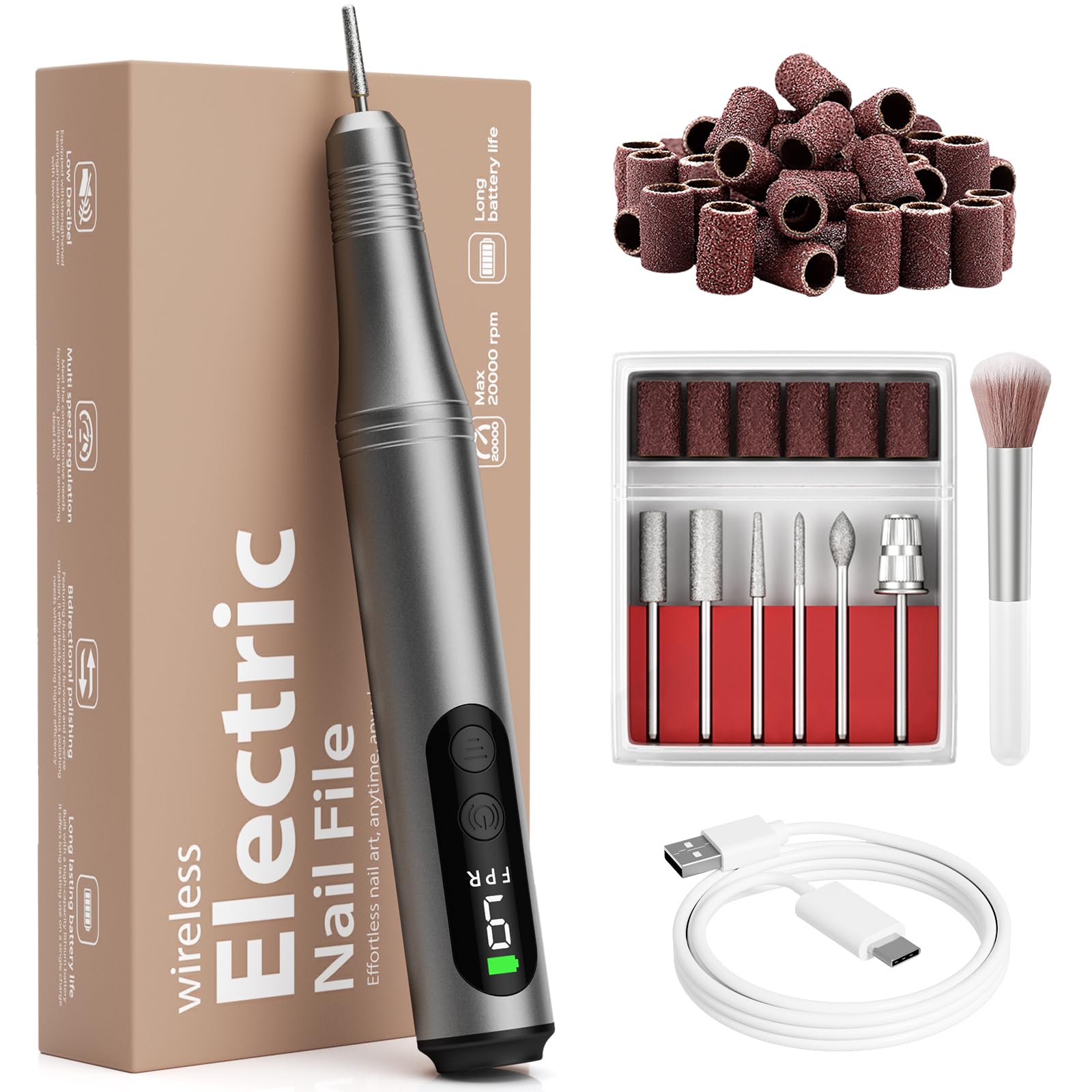 Ccigedy cordless nail drill front view for salon-quality nails at home