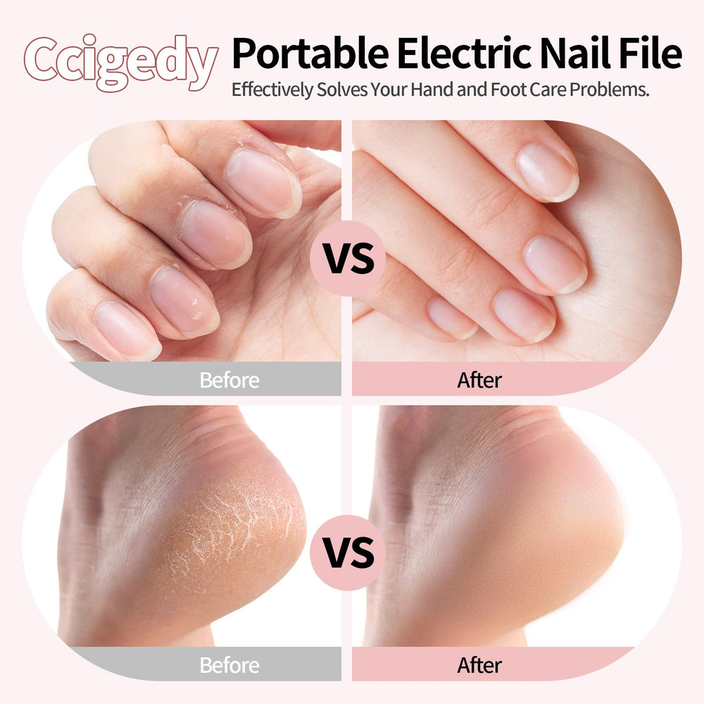 Ccigedy cordless nail file USB-C rechargeable for on-the-go manicures.
