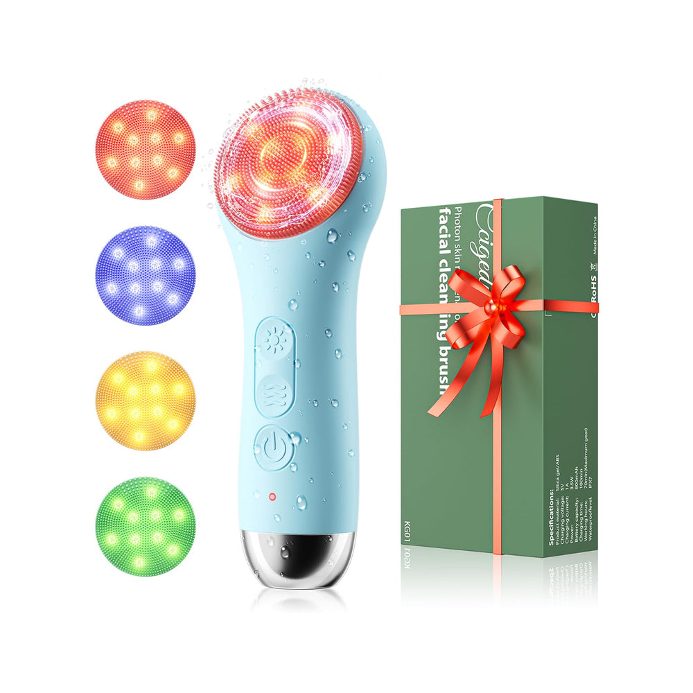 Ccigedy facial cleansing brush LED modes illuminate a spa-like routine for clearer skin.