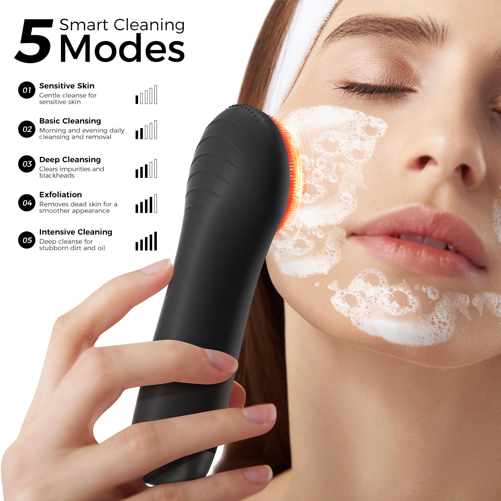 Ccigedy facial cleansing brush uses liquid silicone for gentle cleansing.