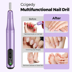 Ccigedy cordless nail drill LED display shows speed for precise shaping.
