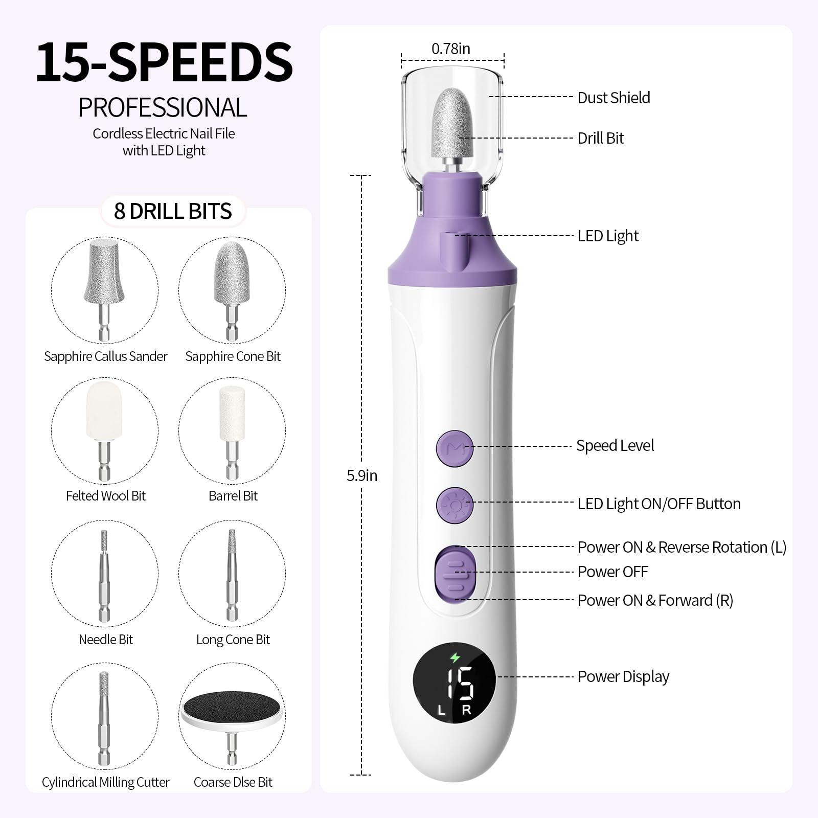 Ccigedy built in LED light illuminates details during nail work