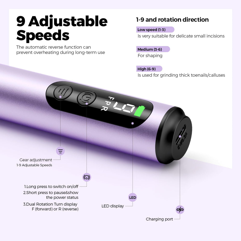 Ccigedy whisper-quiet motor enables gentle filing.