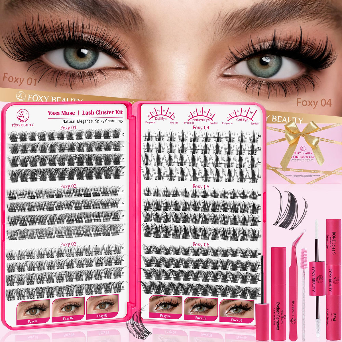 CCODDY Vasa Muse lash clusters book open, showing a full 288-piece collection for DIY looks.