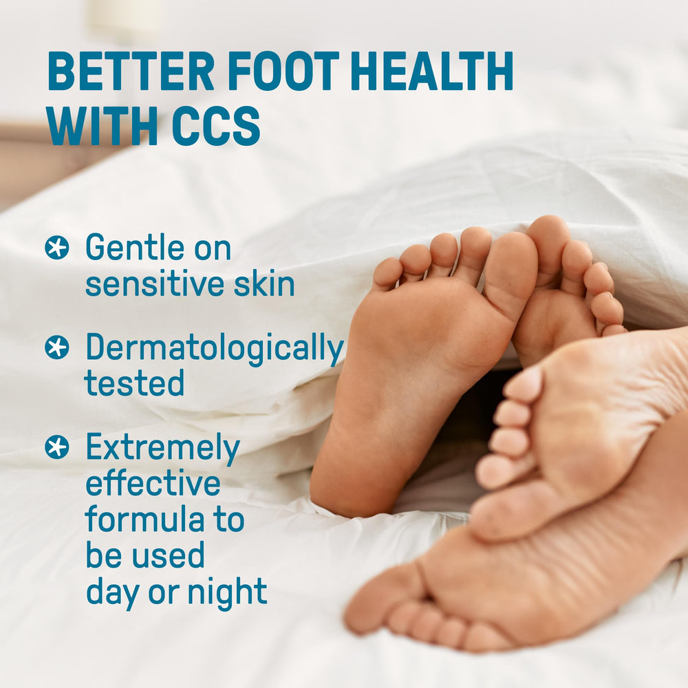 CCS cream applied to heel demonstrating softening of tough, callused skin