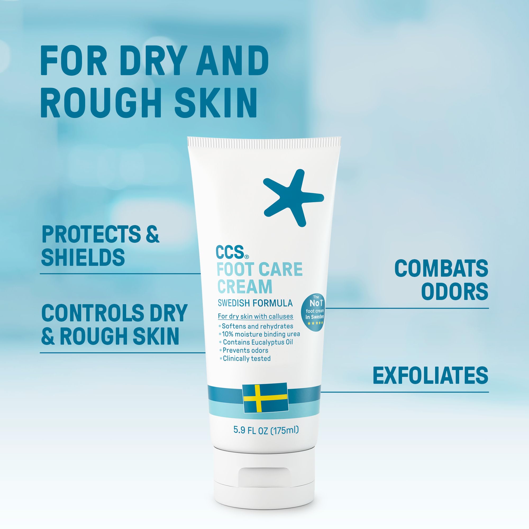 CCS open tube texture highlights creamy non-greasy formula for smooth feet