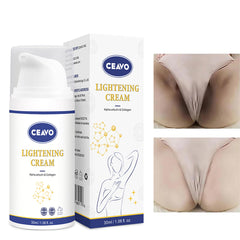 Ceavo skin-lightening-cream for dark intimate areas shows even skin tone during application.