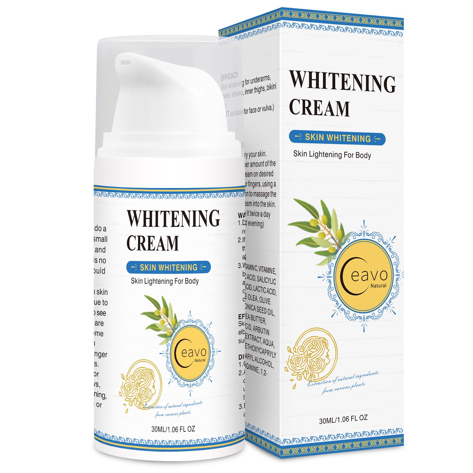 Ceavo Skin Whitening Cream packaging 1.7 oz travel-friendly bottle.