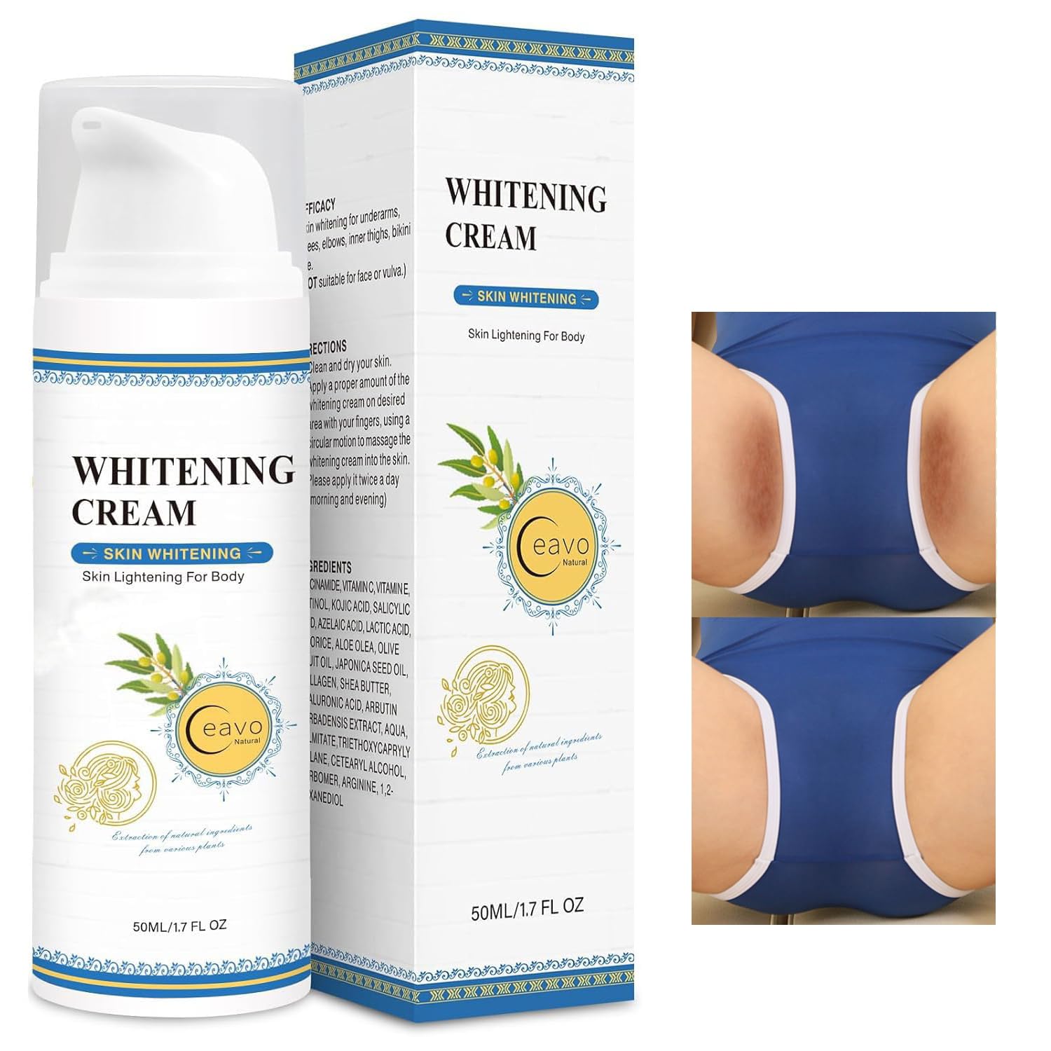 Ceavo Skin Whitening Cream packaging close-up highlights portable 1.7 FL OZ bottle