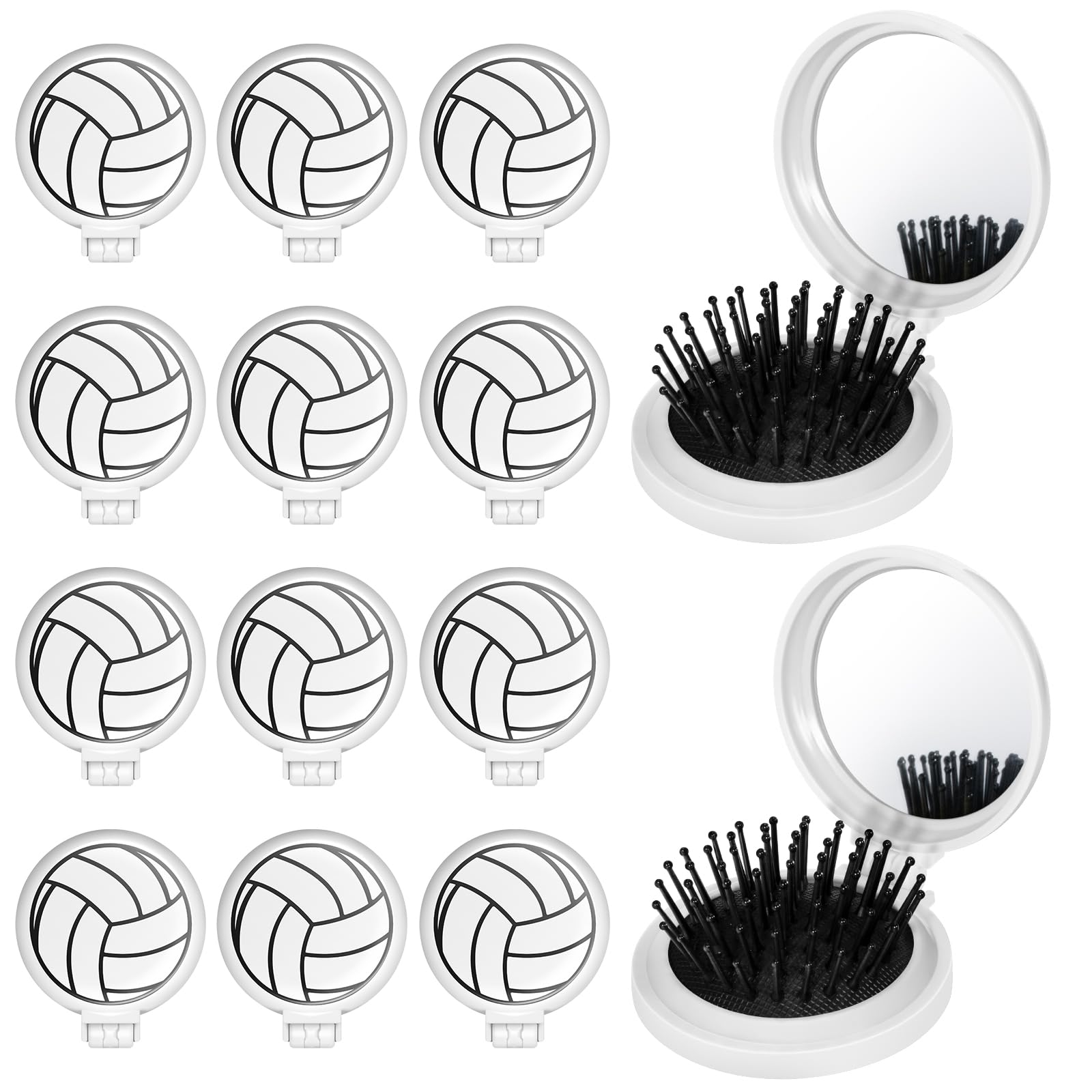 Cecnamt volleyball mini detangler brush folding mirror compact travel-ready design for quick styling.