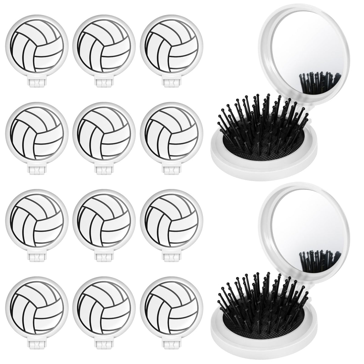 Cecnamt volleyball mini detangler brush folding mirror compact travel-ready design for quick styling.