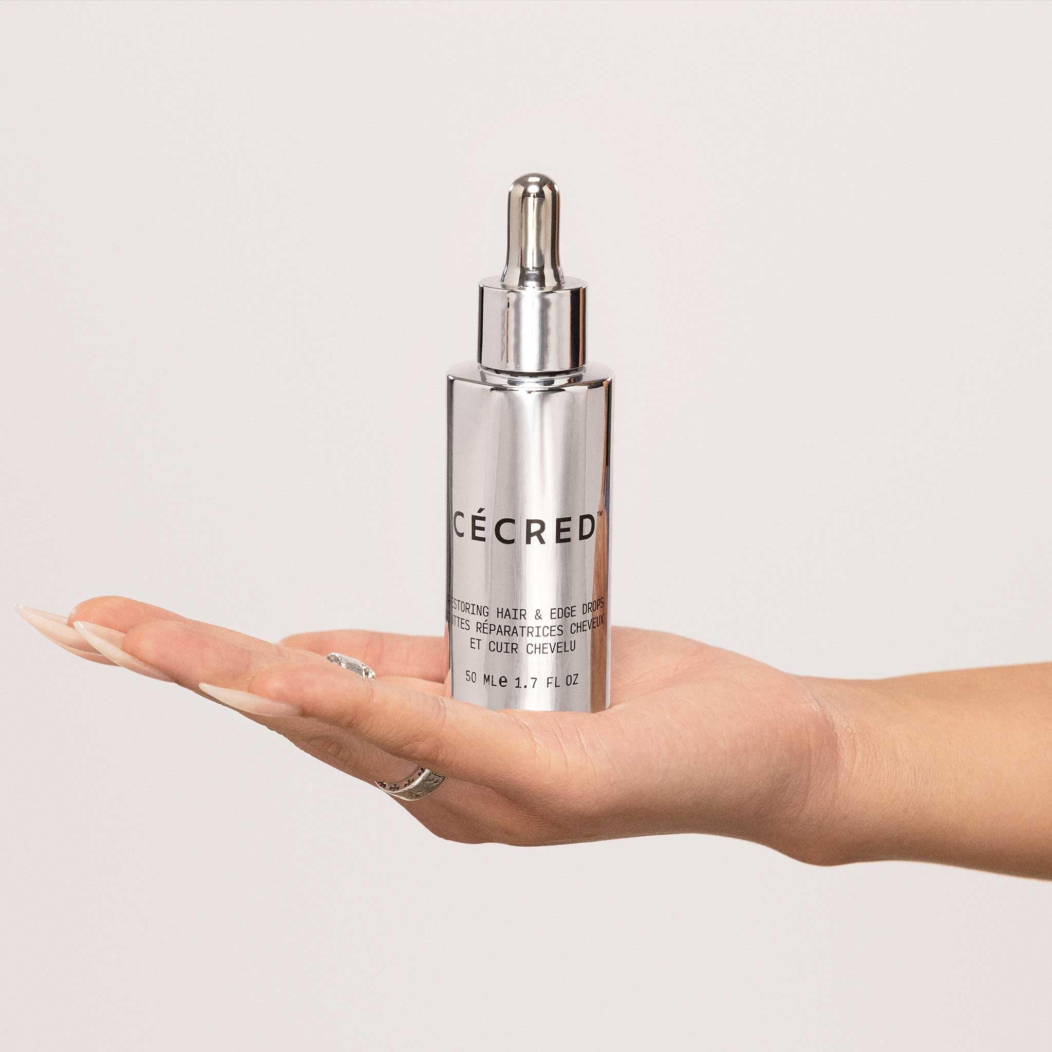 Cécred Rose extract and ginger display natural ingredients promoting soothing scalp care.