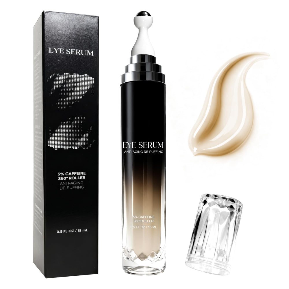 CeeHnsd eye cream with 360° roller application demonstrates gentle, cooling under-eye relief for dark circles.
