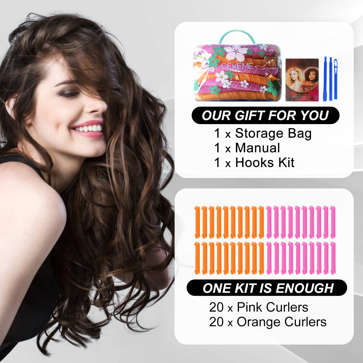 CEKEME curlers setup step-by-step image shows easy DIY styling