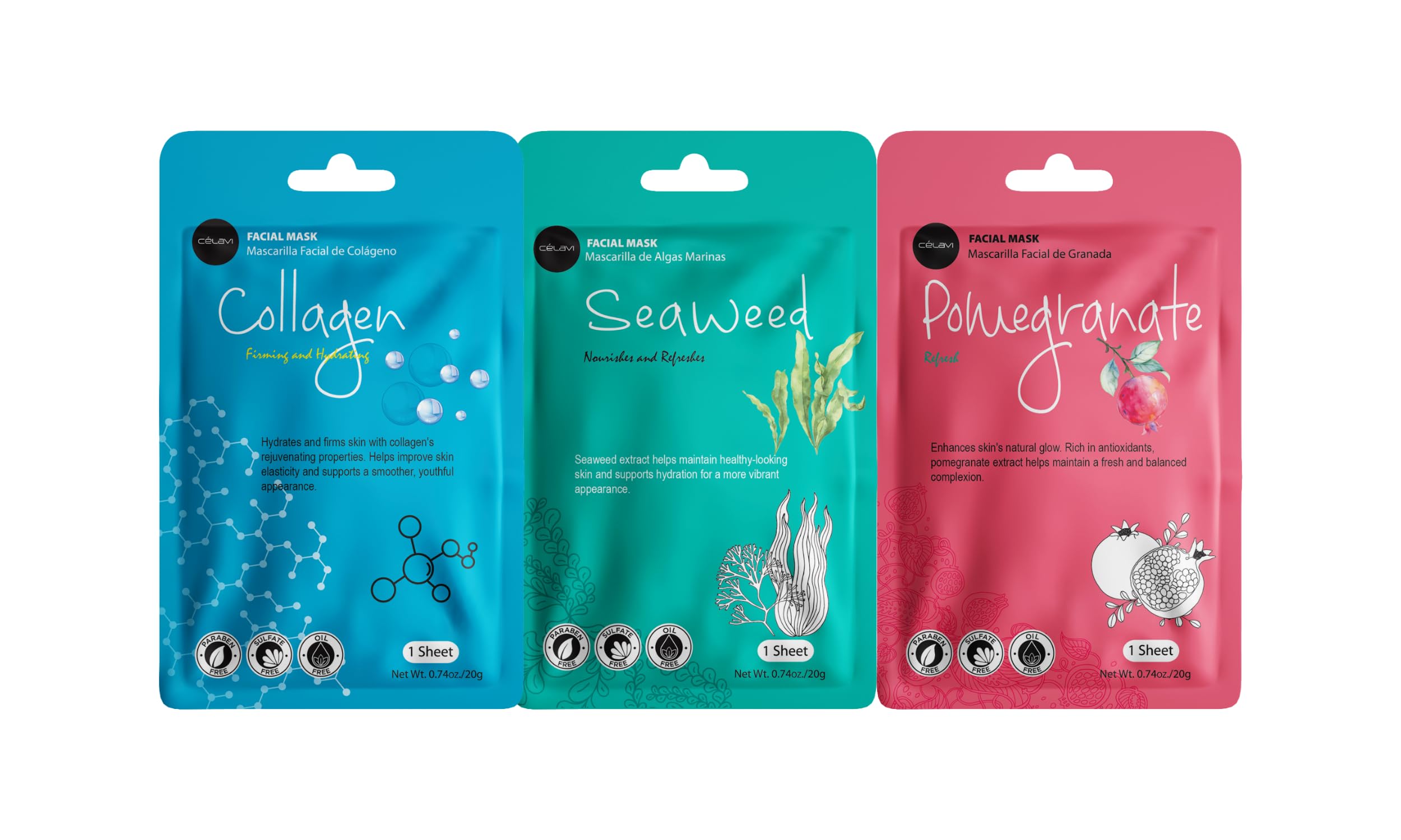 Celavi essence mask classic collection closeup emphasizes serum-infused texture.