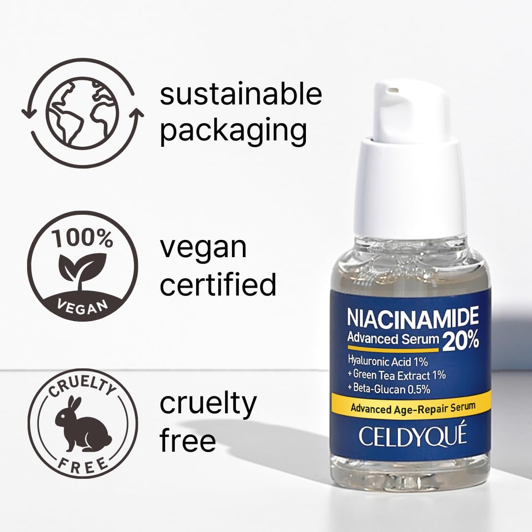 CELDYQUE Niacinamide 20% serum with Damask Rose Water calms redness.