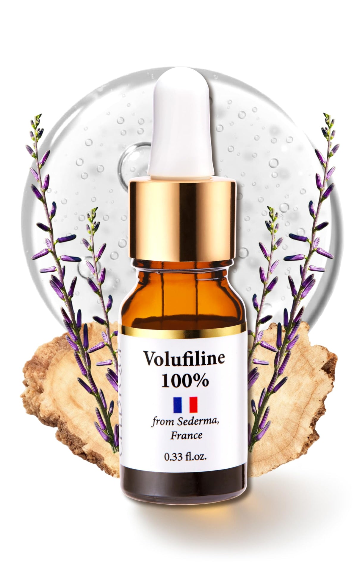CELDYQUE Volufiline concentrate bottle close-up shows a fragrance-free formula for firmer-looking skin.