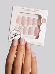 Celebritips Salon U-ltimate luxury acrylic close-up highlights reusable nail-safety design.