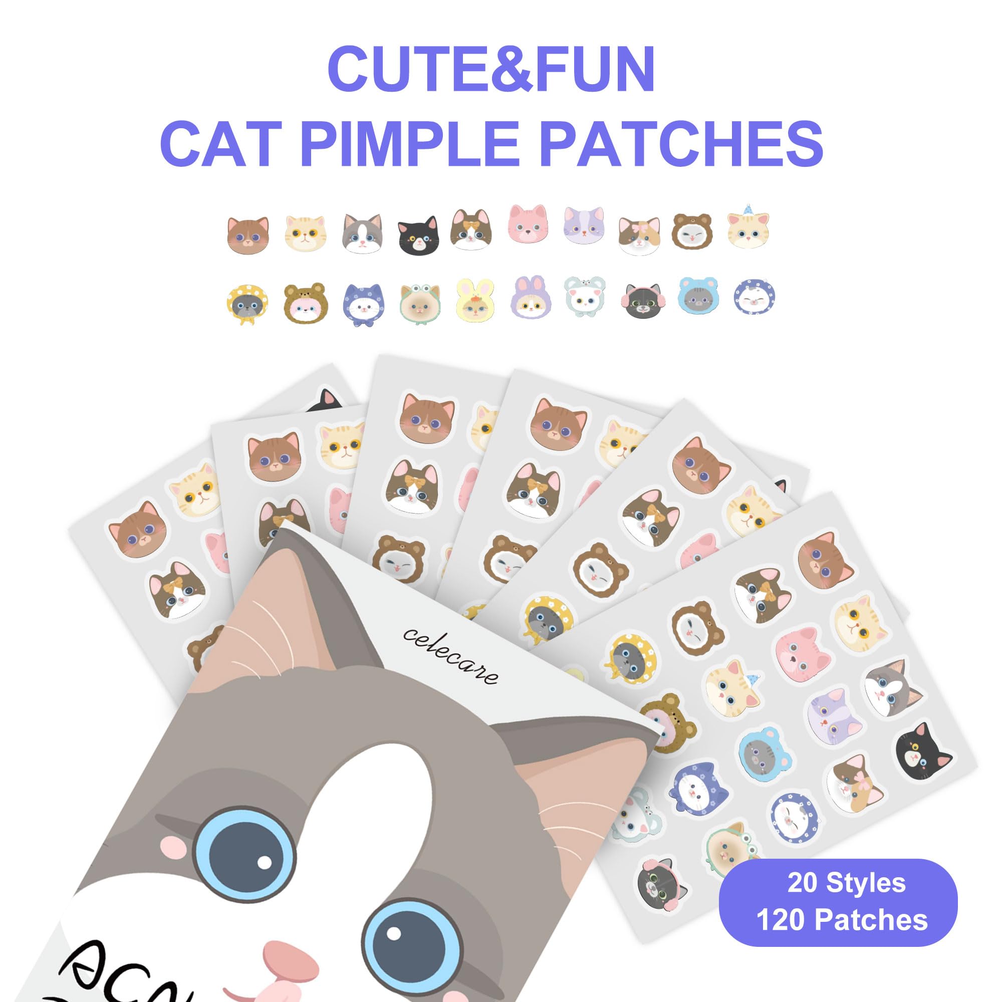 CELECARE parches con diseño de gato para uso diario y estilo divertido.