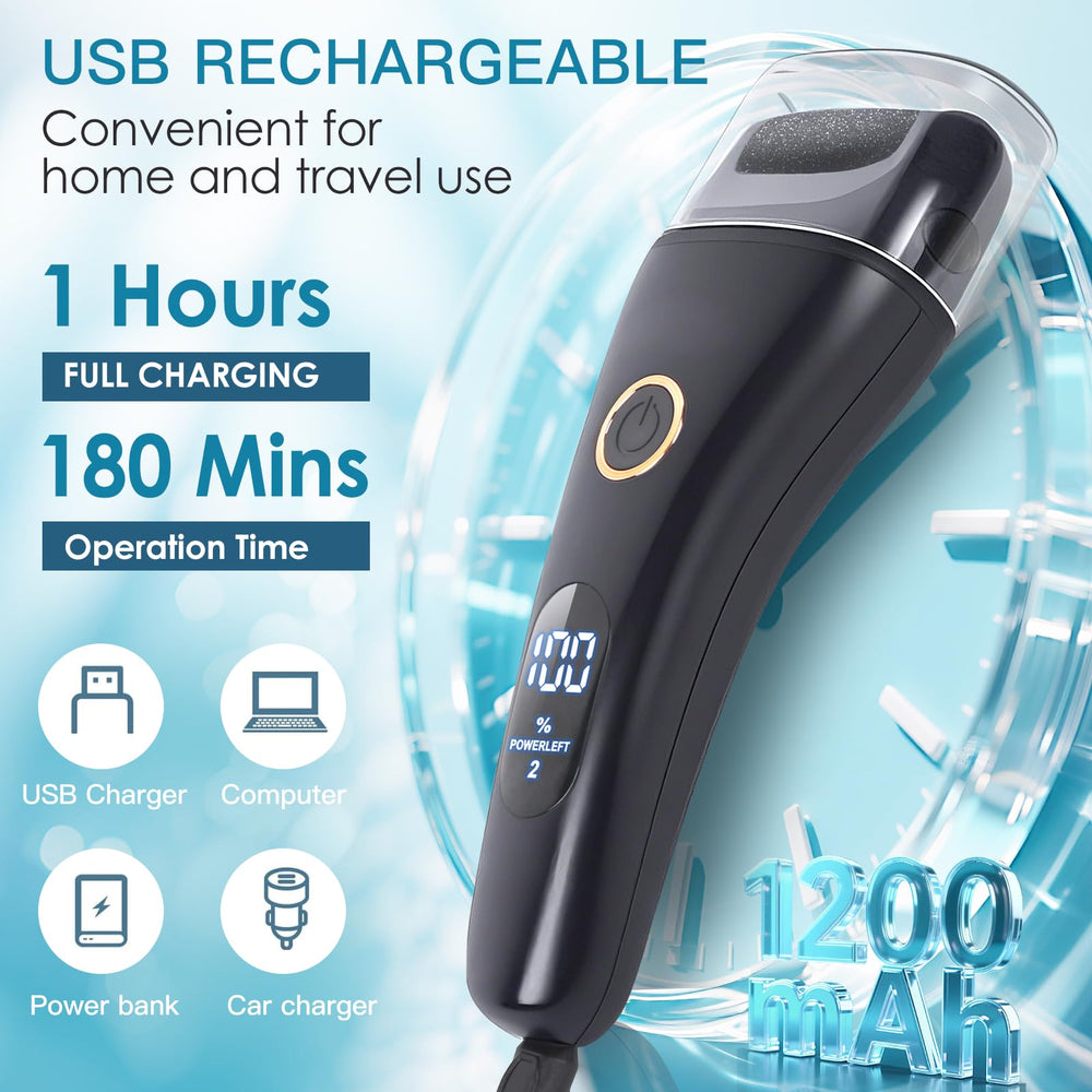 Celepen electric foot file digital display shows battery status