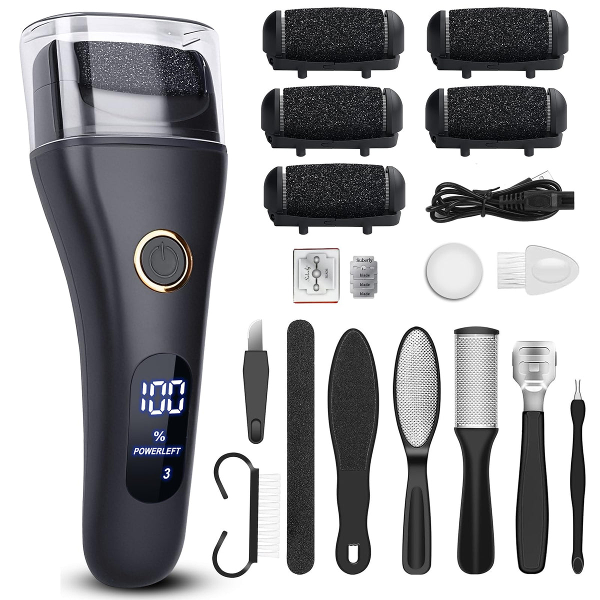Celepen electric foot file with LED light for precise dead skin removal