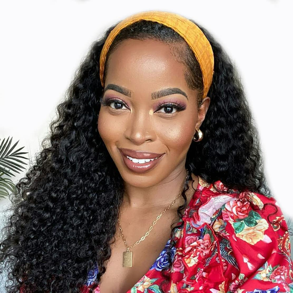 Celiarita headband wig deep wave natural color blends with hair for seamless styling.