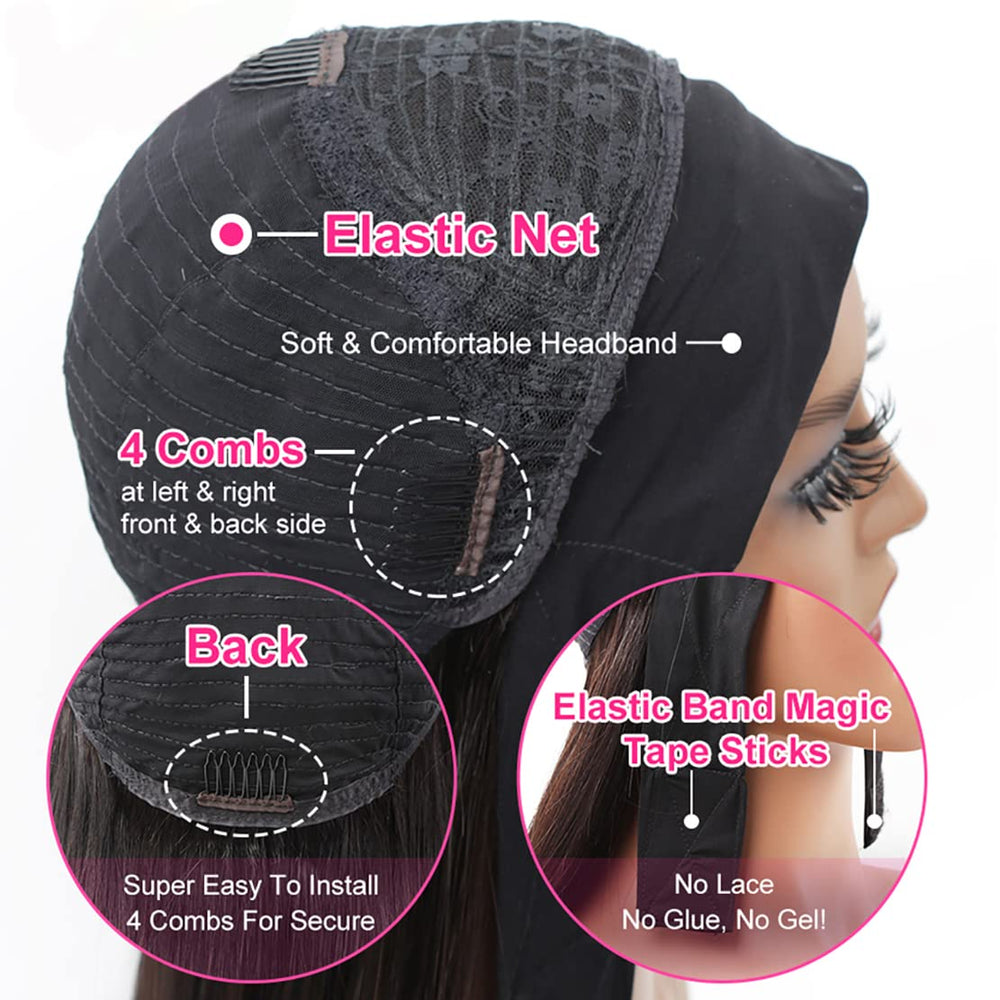 Celiarita headband wig glueless design close-up for quick, secure wear.