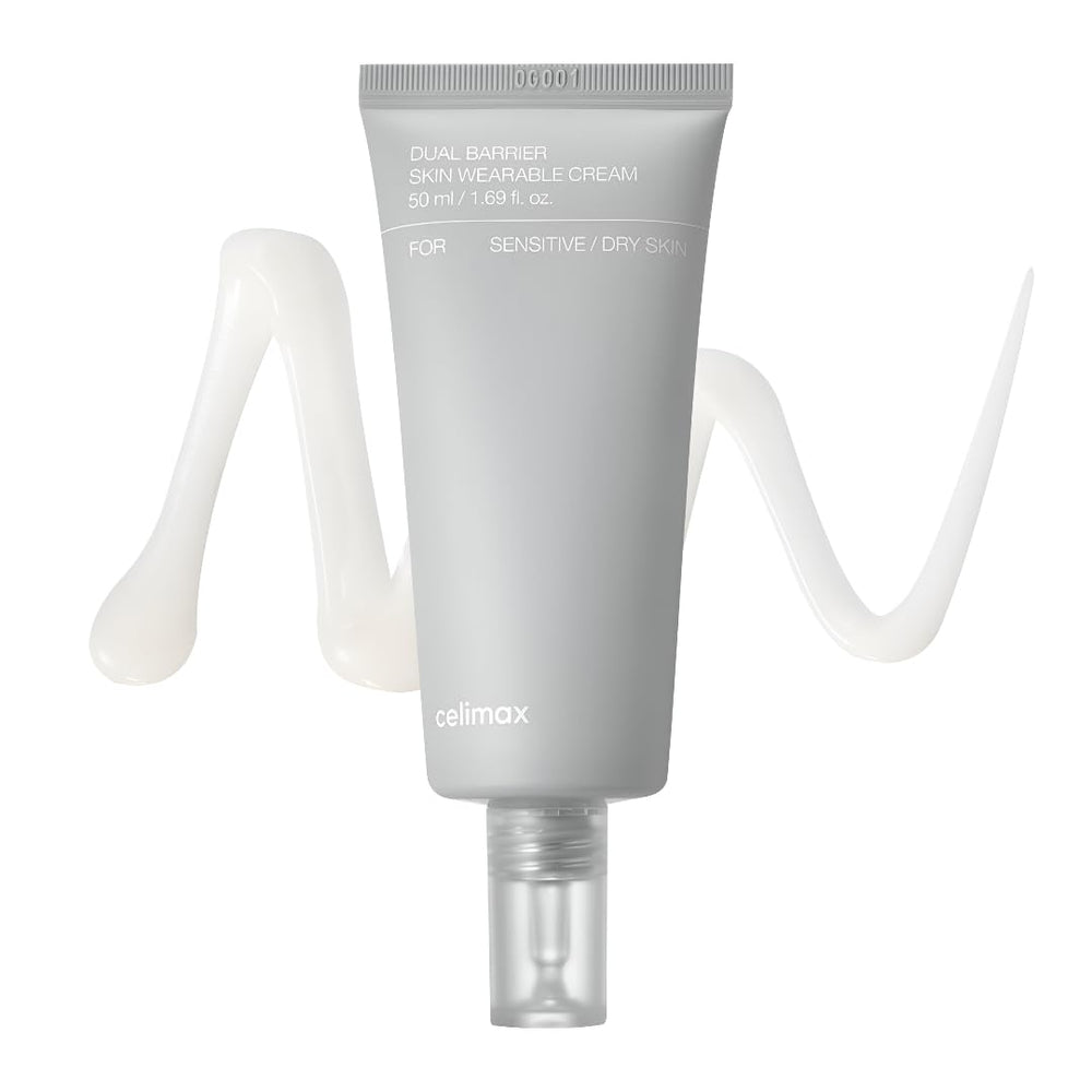 Celimax Dual Barrier Cream bottle showing long-lasting hydration for dry skin.