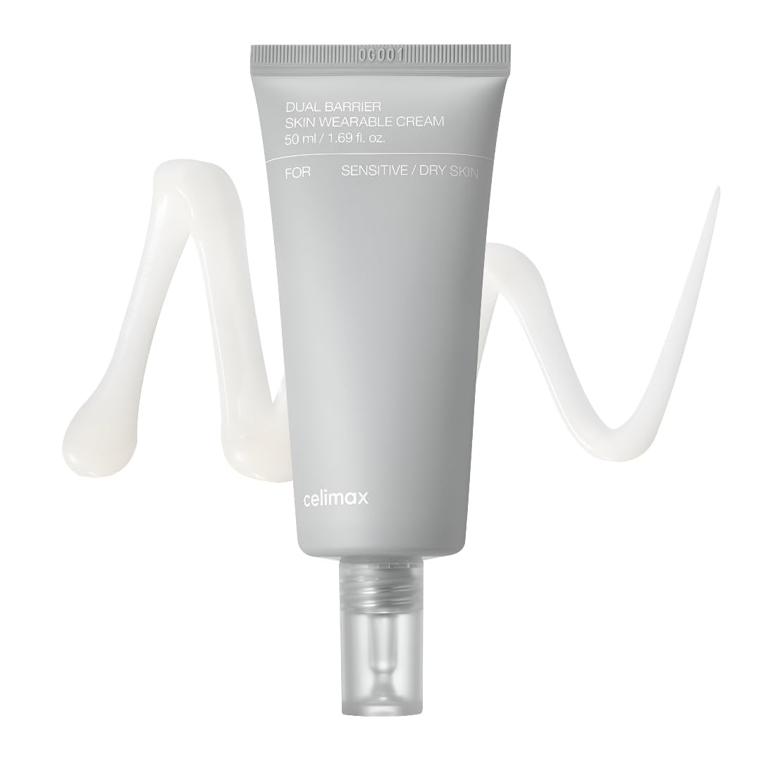 Celimax Dual Barrier Cream bottle showing long-lasting hydration for dry skin.