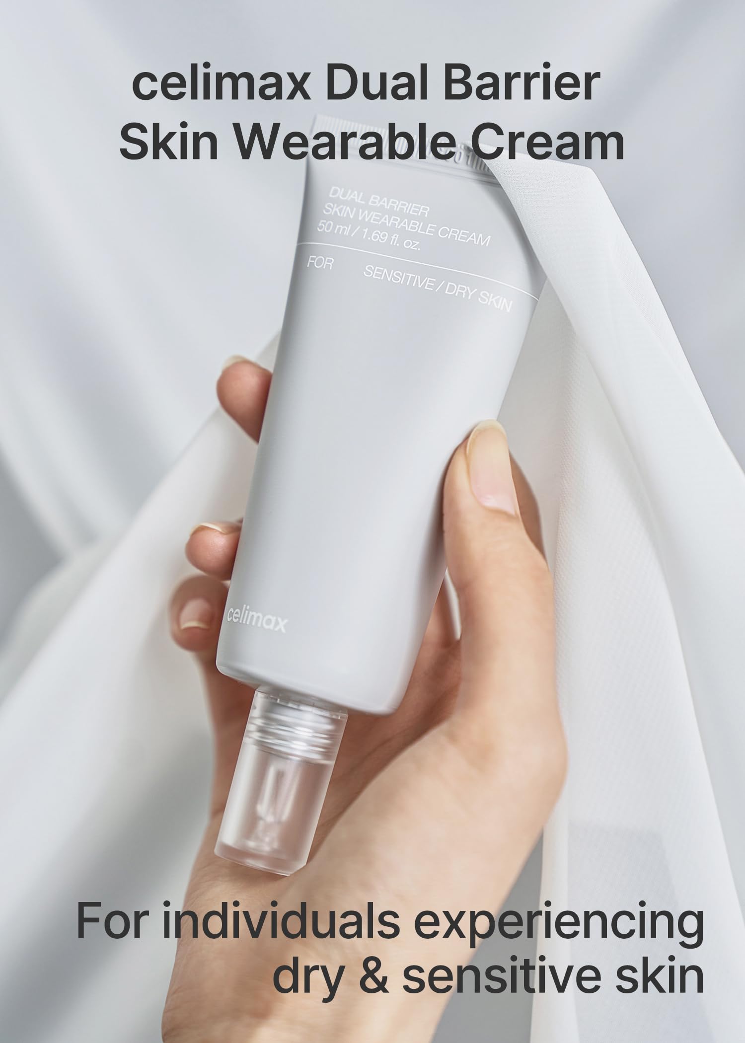 Celimax Dual Barrier Cream jar close-up highlighting creamy texture for sensitive skin.