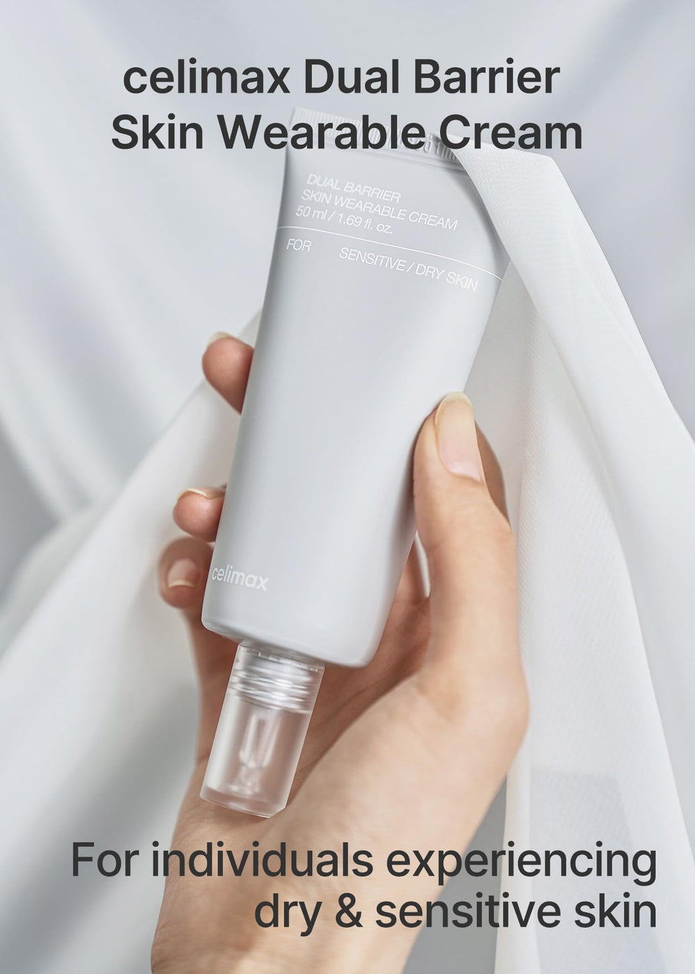 Celimax Dual Barrier Cream jar close-up highlighting creamy texture for sensitive skin.