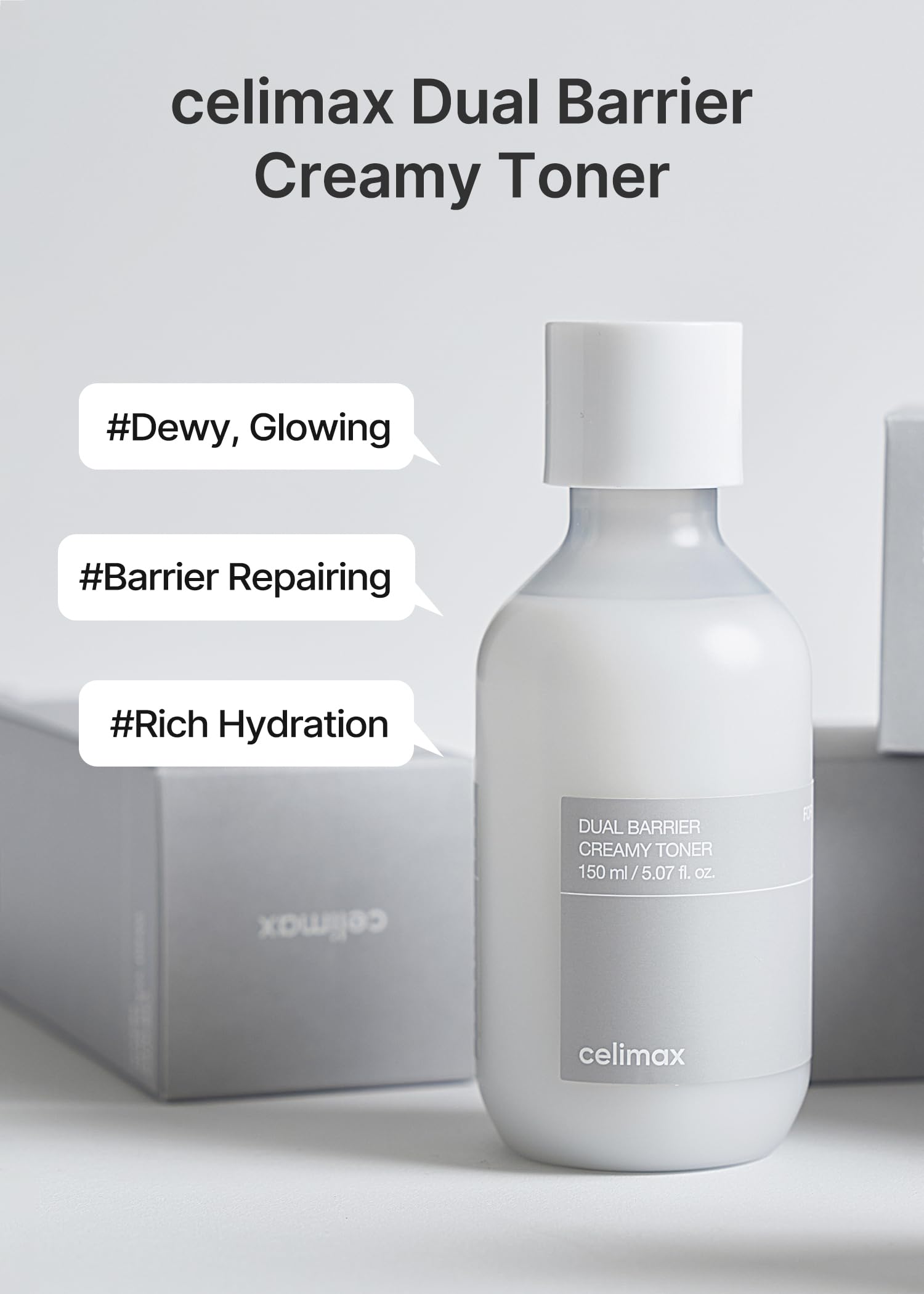 Close-up of milky texture of Celimax Dual Barrier Creamy Toner for fast absorption