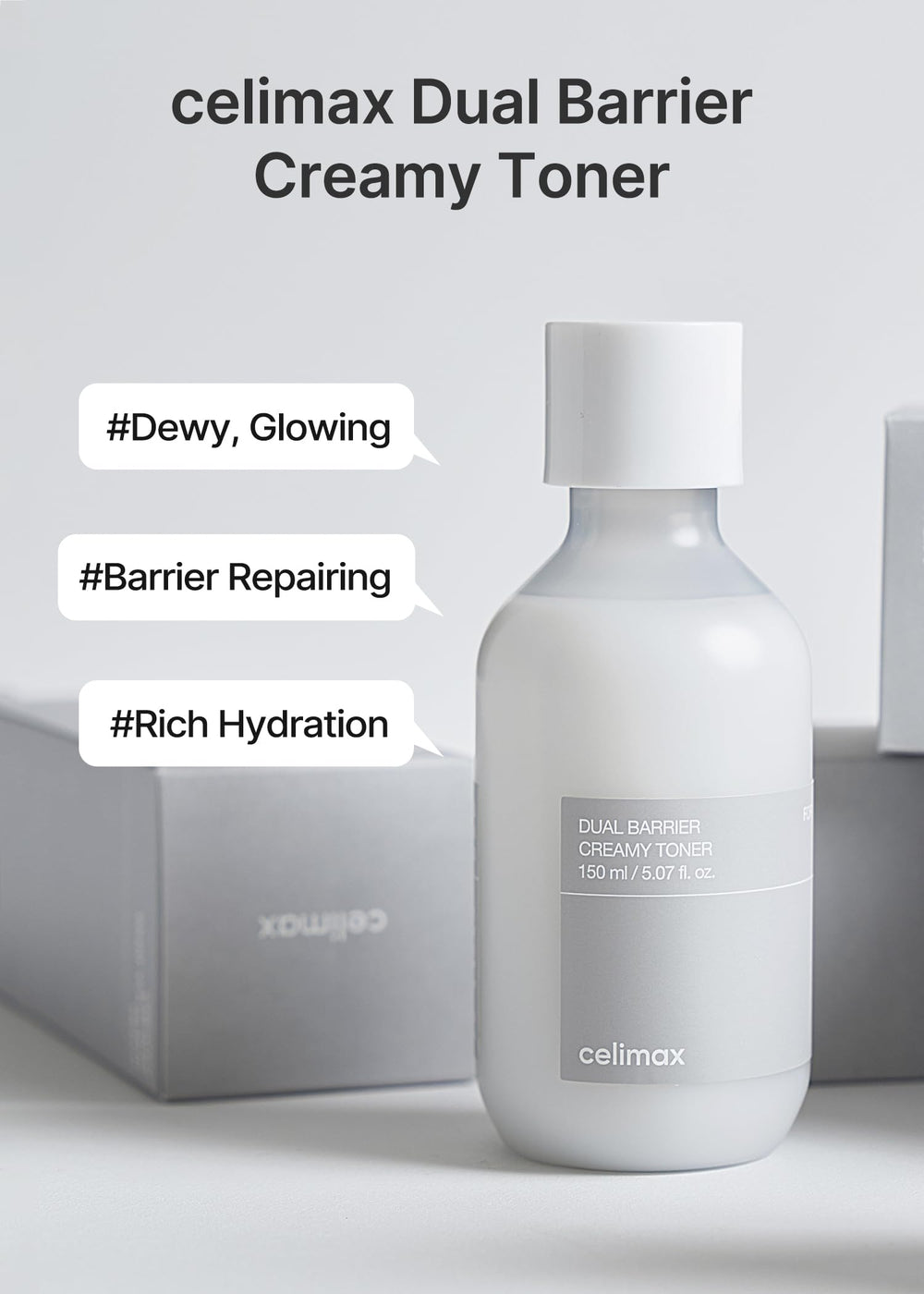 Close-up of milky texture of Celimax Dual Barrier Creamy Toner for fast absorption