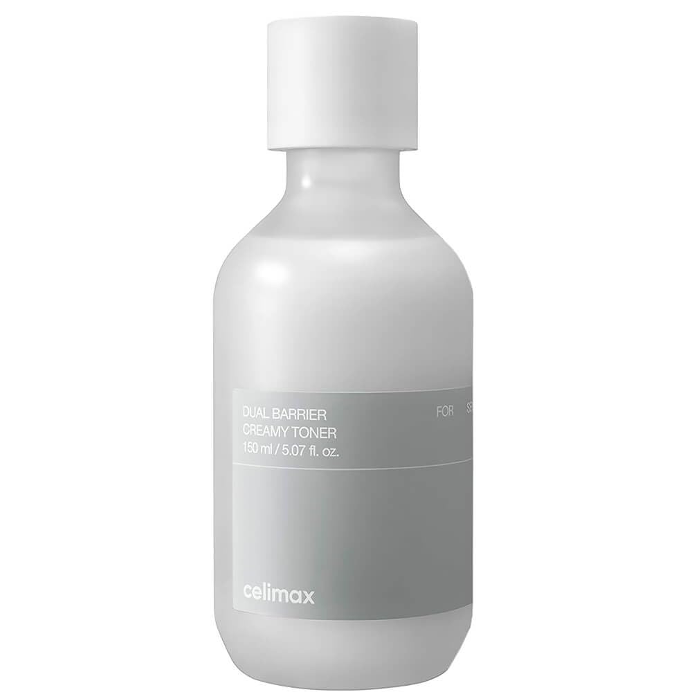 Applying Celimax Dual Barrier Creamy Toner on skin for hydrating, calming routine