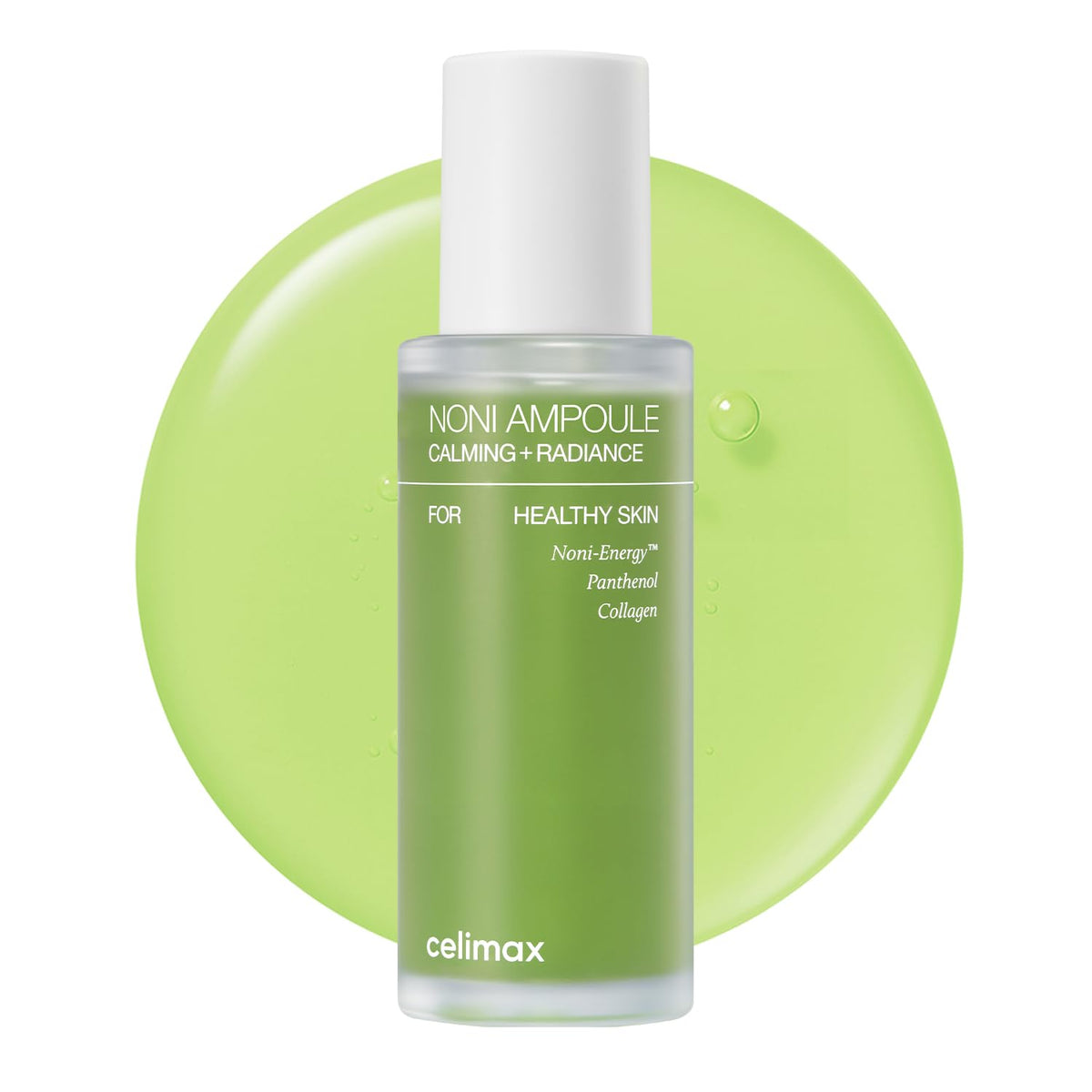 Celimax Noni Energy Ampoule bottle closeup showing soothing hydration for daily care