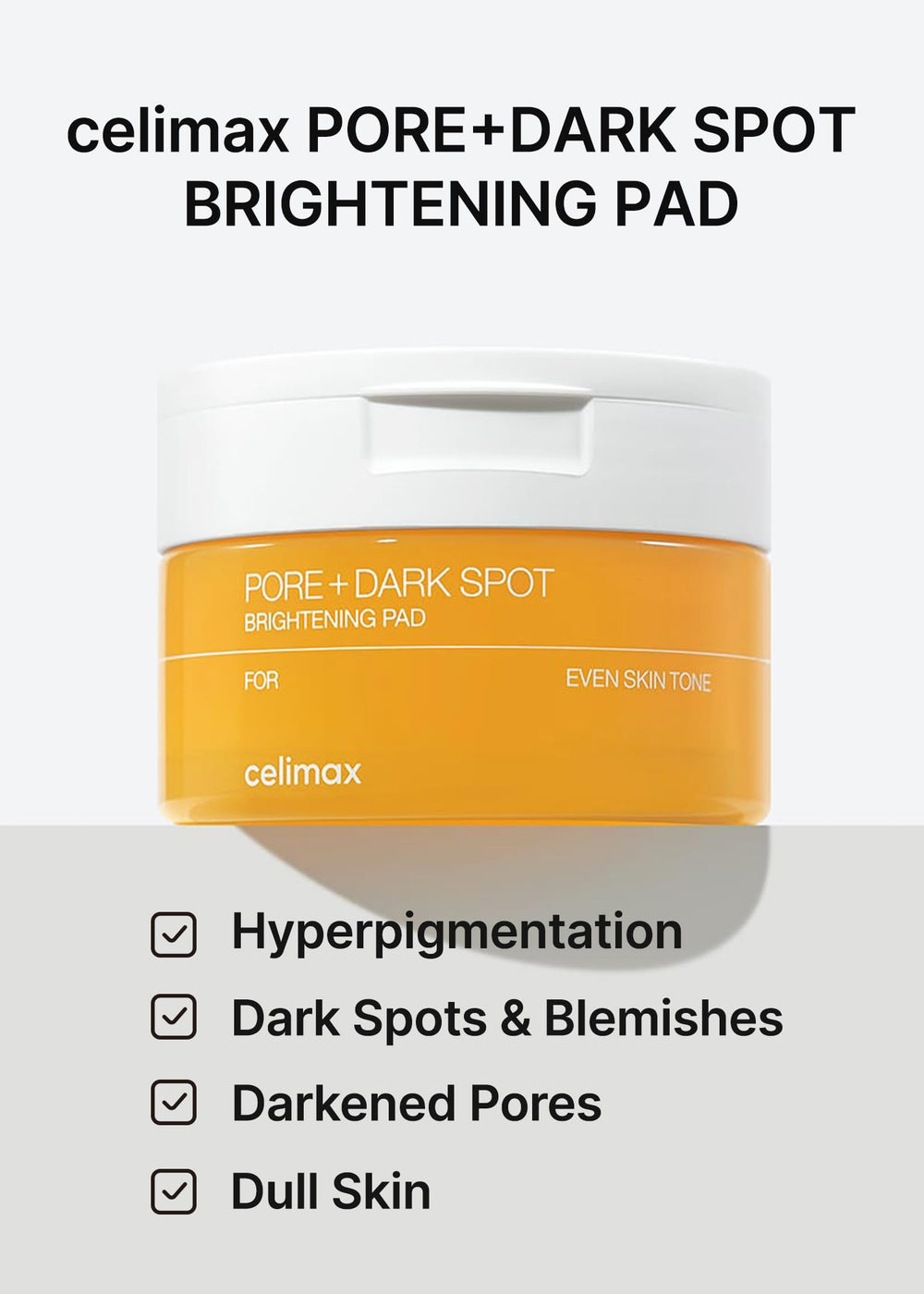 Celimax Pore+Dark Spot Brightening Pad texture closeup highlights gentle exfoliation for smoother skin
