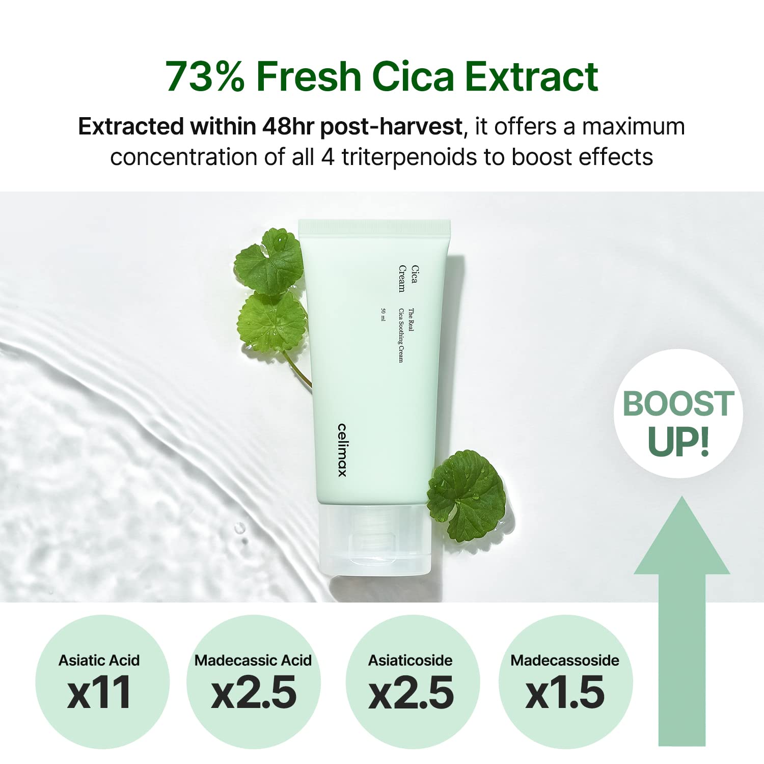 Celimax Real Cica Soothing Cream fresh Cica Extract close-up highlighting soothing irritation