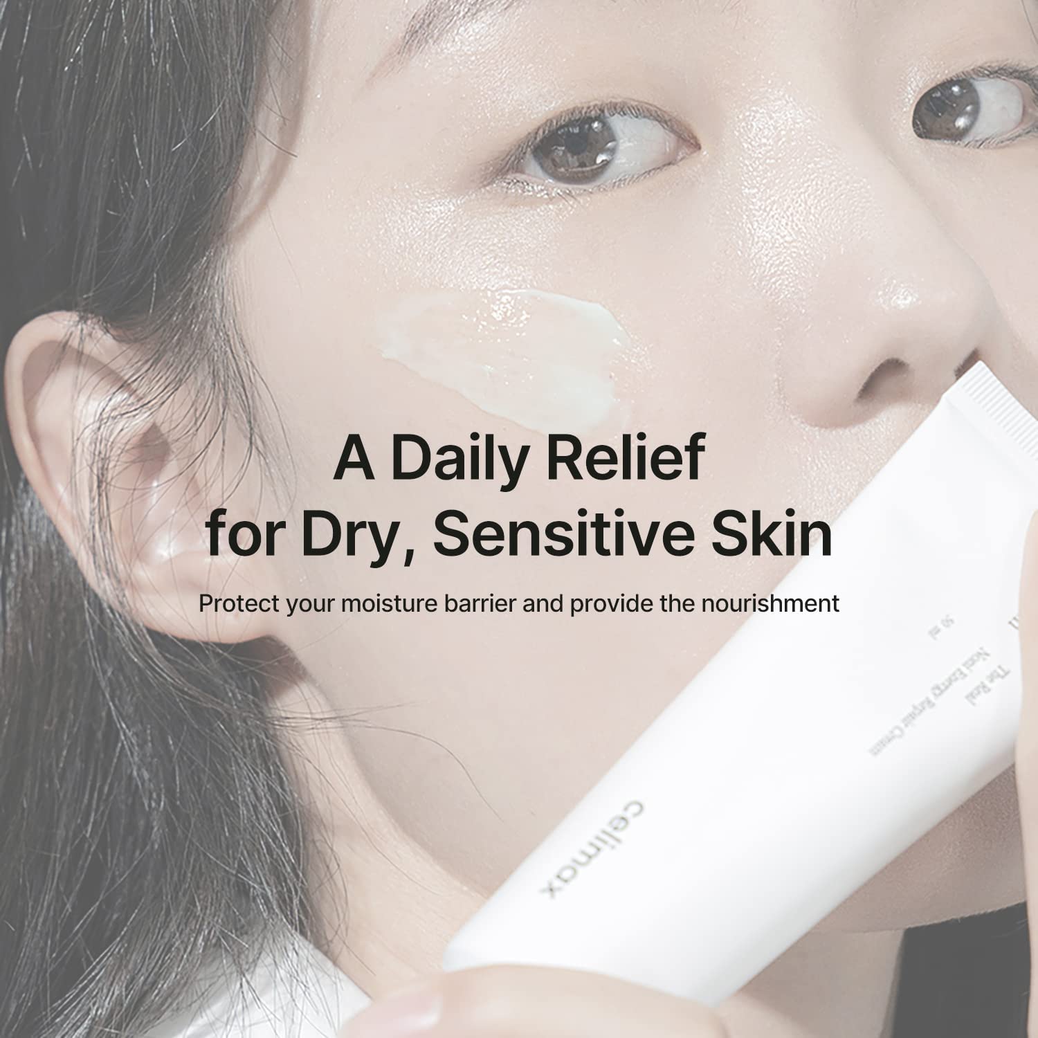 Celimax The Real Noni Energy Repair Cream on face glow - brightening and smoothing effect.