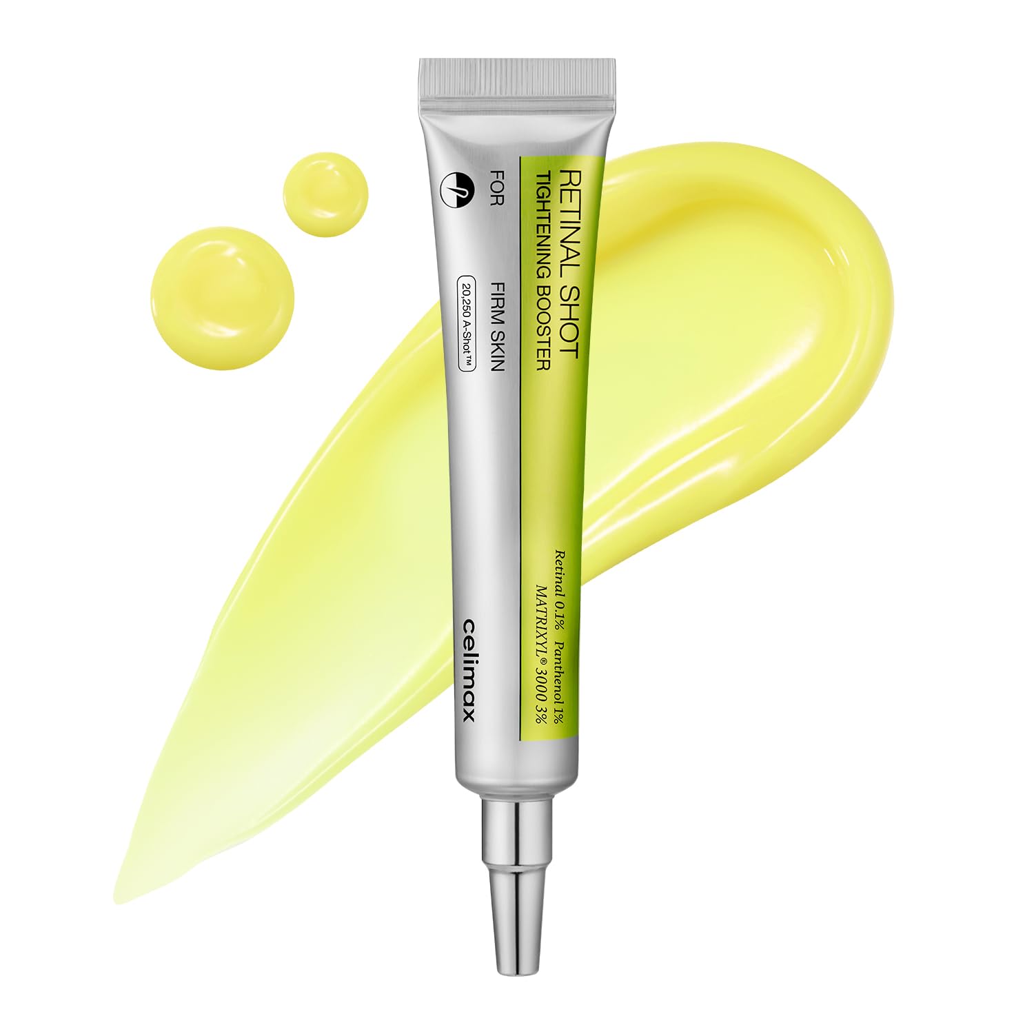 Celimax The Vita A Retinal Shot bottle closeup showing pore-minimizing and wrinkle-smoothing action.