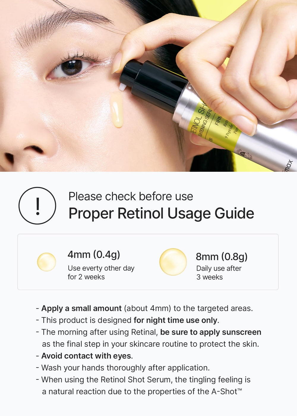 Night-use scene featuring Celimax Vita A Retinol Shot.