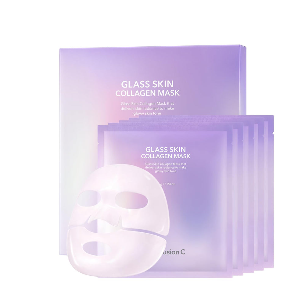 Cell Fusion C Glass Skin Collagen Mask pack with five sheets for overnight hydration.