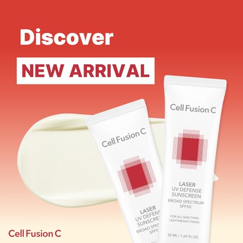 Cell Fusion C Laser UV Defense Sunscreen packaging box highlighting SPF 50