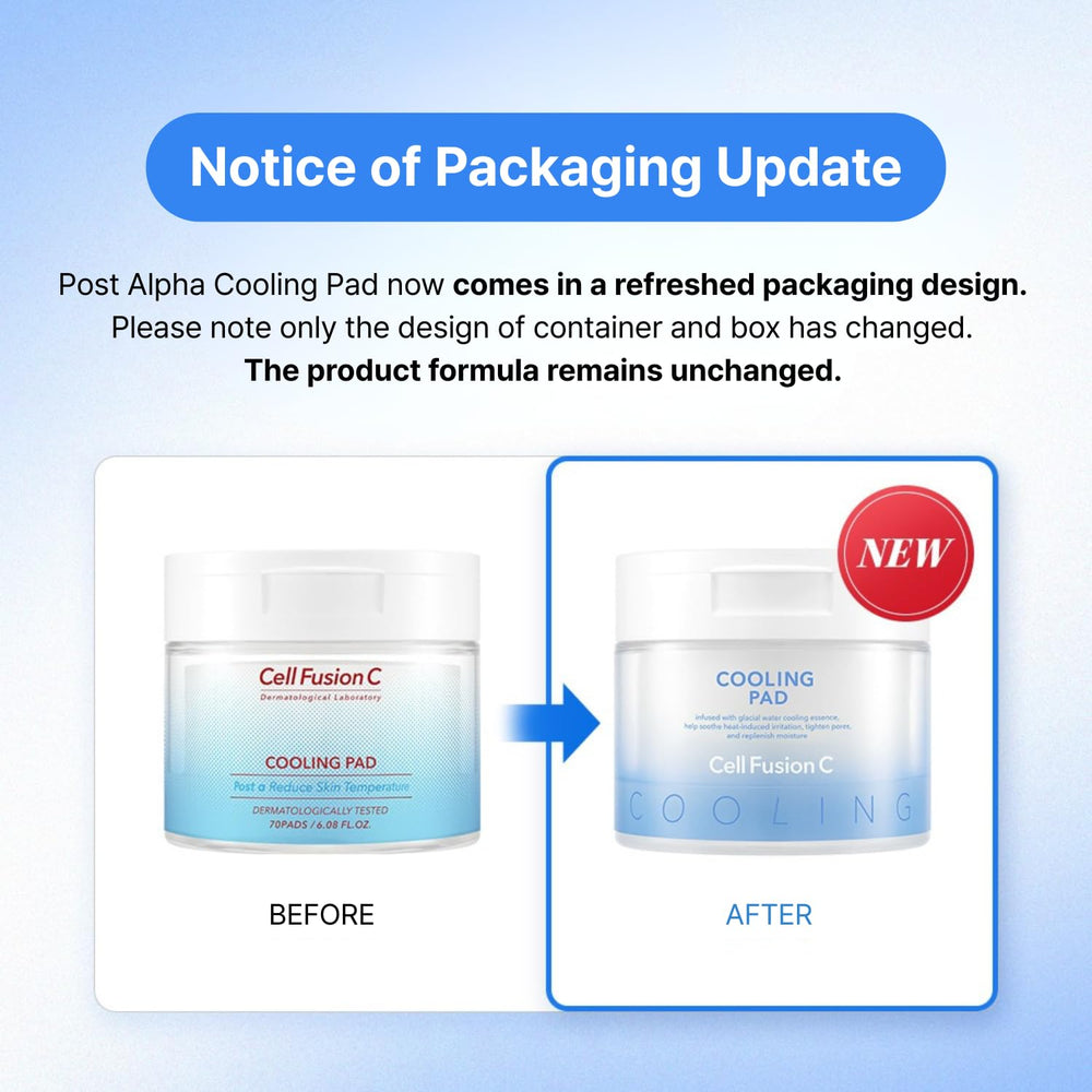 Cell Fusion C Post Alpha Cooling Pad close-up shows soothing texture for irritated skin relief.